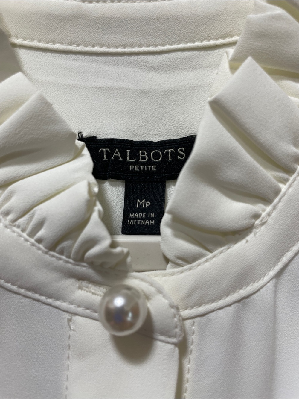 Talbots Cream Ruffle-Neck Long Sleeve Blouse Size Medium Petite NWT - Picture 9 of 15